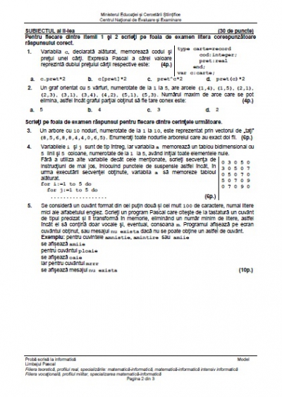 BAC 2016 Subiecte şi barem INFORMATICĂ