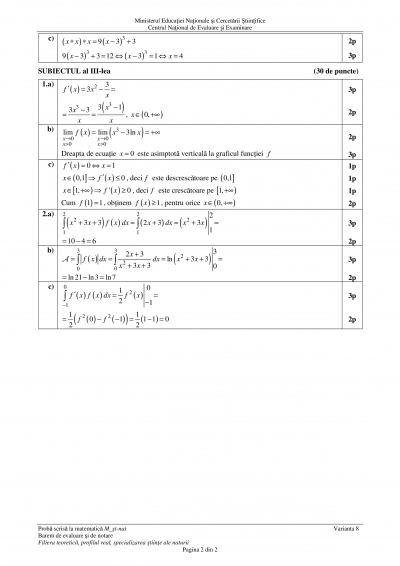 BAREM MATEMATICA M2 Stiinte ale naturii