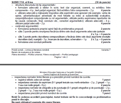 BAREM Română Bacalaureat 2016. Baremul de corectare la ROMÂNĂ, publicat pe EDU.ro. FOTO