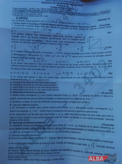 FIZICA SUBIECTE BAC 2016 