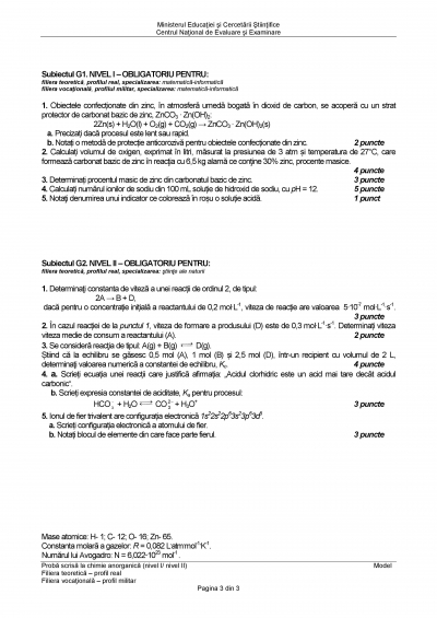 Subiecte BAC Chimie anorganica 2016