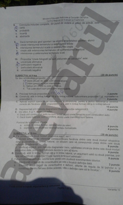 BAC 2016 subiecte si barem Logică&nbsp;