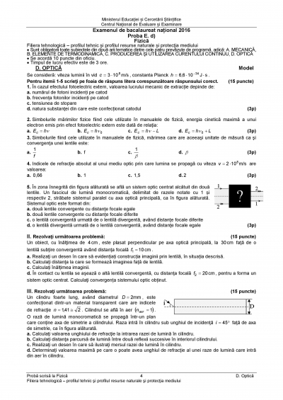 Subiecte FIZICA BAC 2016