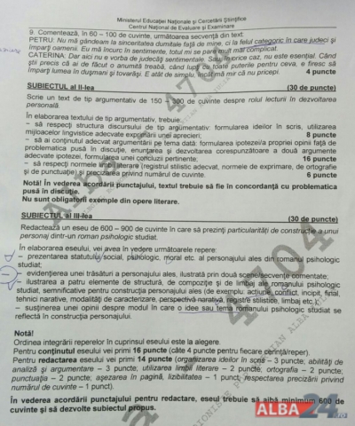UBIECTE şi BAREM de corectare ROMÂNĂ SCRIS, probe scrise - luni, 4 iulie