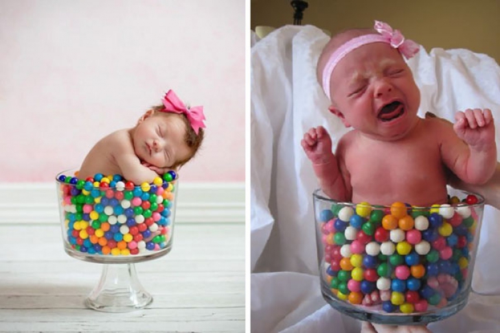 Imagini adorabile: n-o să te poţi opri din râs! Părinţii fac fotografii bebeluşilor, dar nu le ies