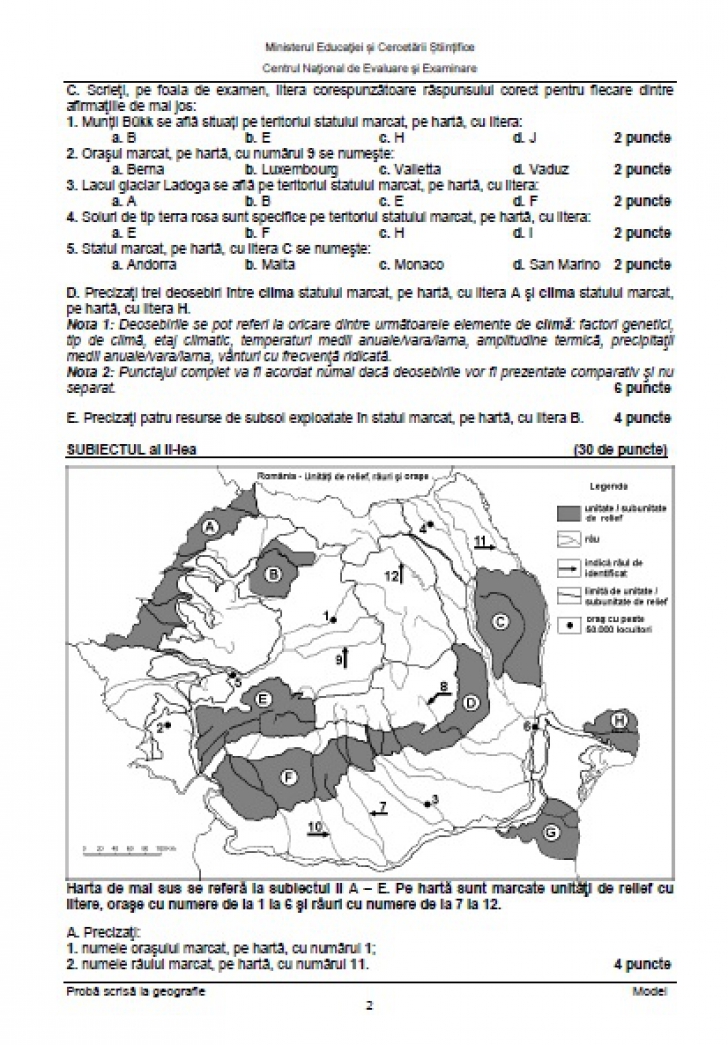 BAC 2016 Subiecte şi barem GEOGRAFIE