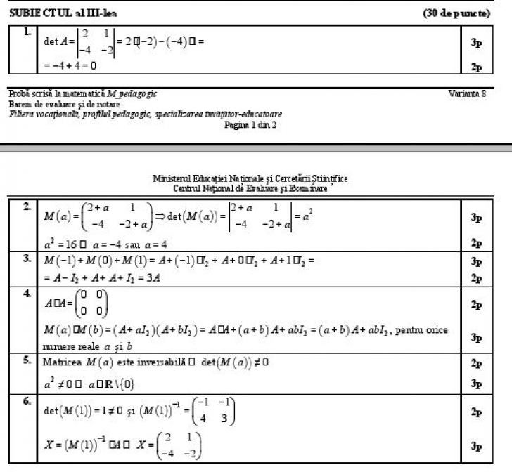 BAREM MATEMATICĂ BAC 2016 - M1, M2, M3, M4. Rezolvări corecte pentru funcții și matrice, la BAC