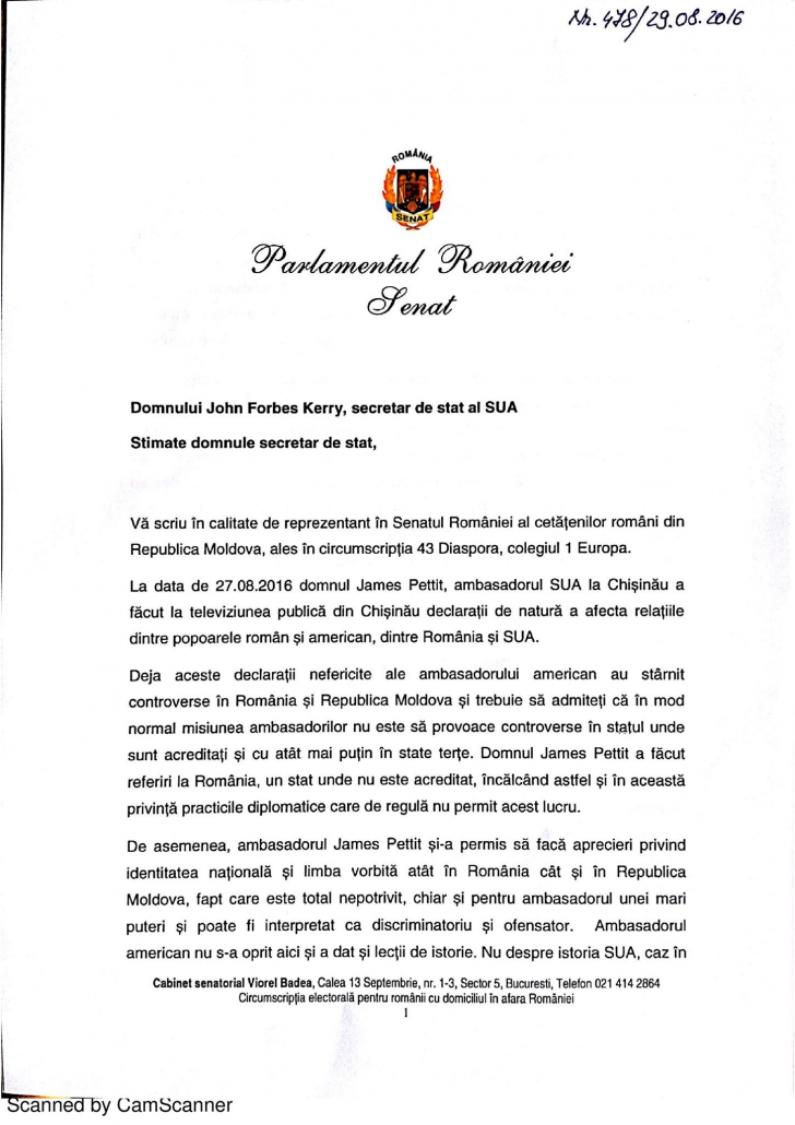 Declaraţia ambasadorului SUA la Chişinău, criticată. Senator român: "Aprecierile, total nepotrivite"