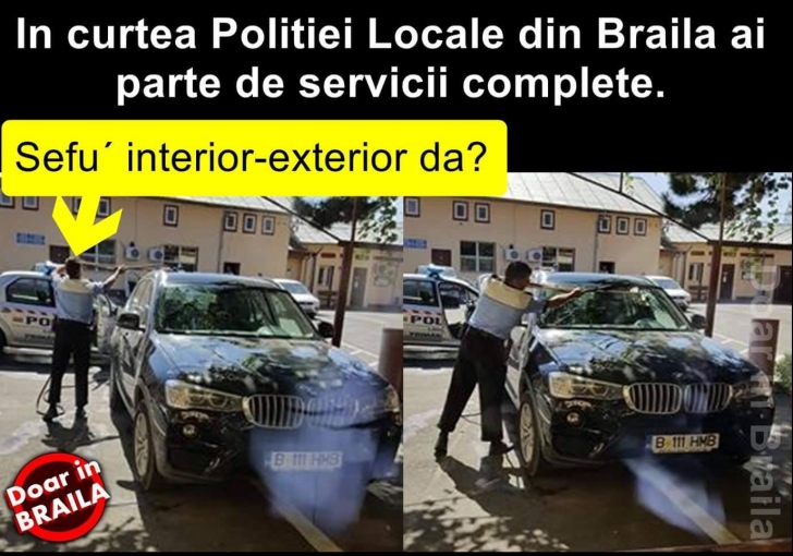 Polițist din Brăila, fotografiat în timp ce spăla mașina directorului! O anchetă a fost declanșată