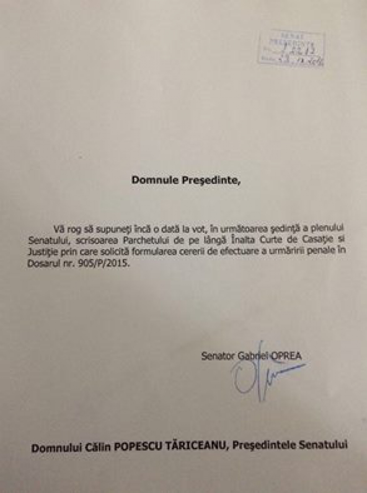 Gabriel Oprea cere oficial Senatului reluarea votului pentru imunitate: "Nu fug de justiţie"