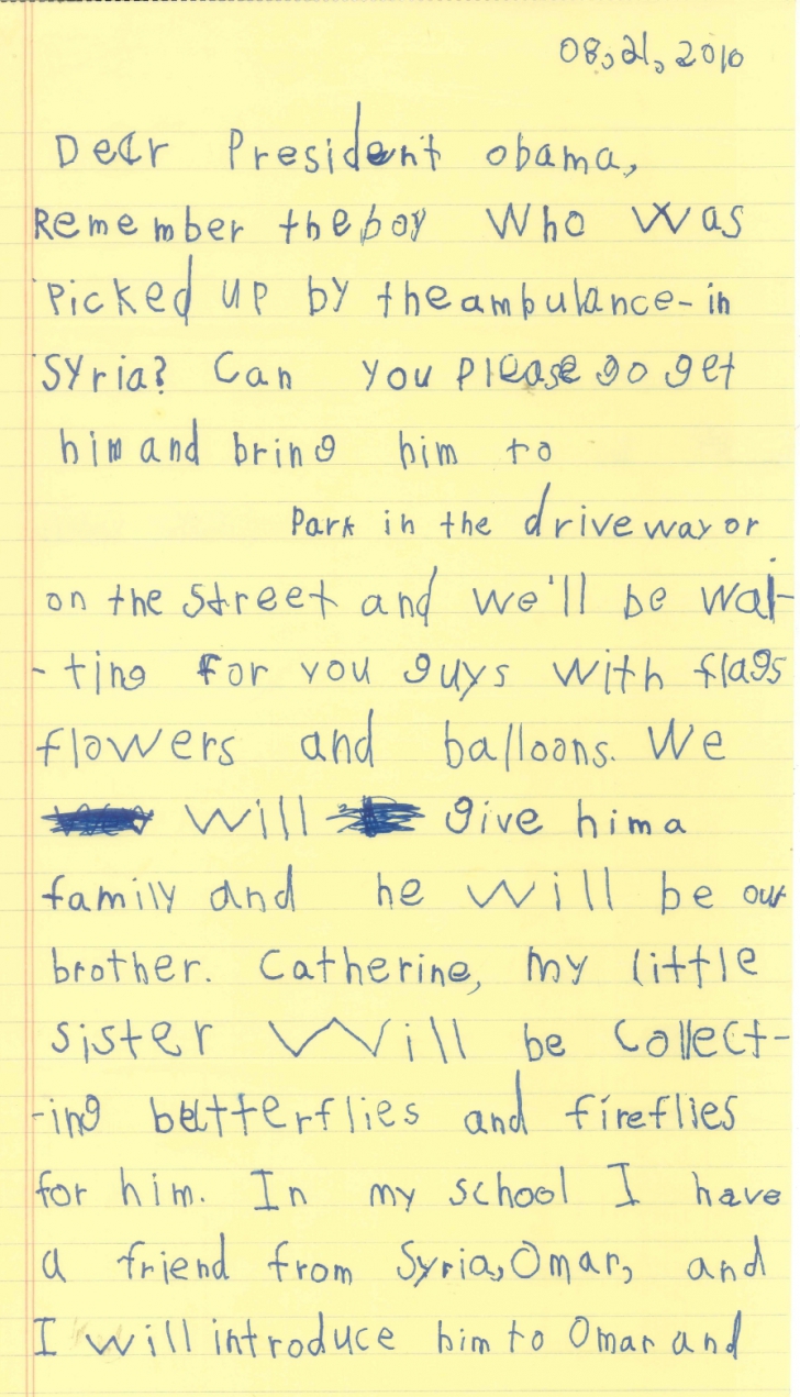 Scrisoarea emoţionantă primită de Obama, de la un puşti de 6 ani: "Va fi fratele nostru"
