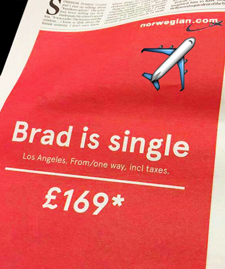 Reclama excelentă a unei companii aeriene, după anunţul divorţului dintre Angelina Jolie şi Brad Pit