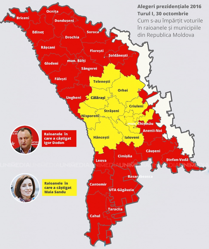 Harta alegerilor din R. Moldova. Unde au câștigat Igor Dodon și Maia Sandu