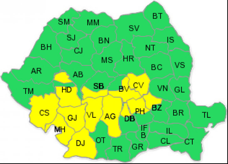 Cod galben de ploi în sud - vestul țării. Atenționarea, valabilă până la ora 14.00