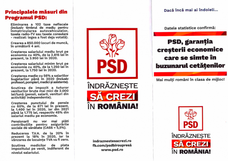 PSD, în campanie. Ce scrie pe pliantele lăsate în căsuţele poştale ale cetăţenilor 