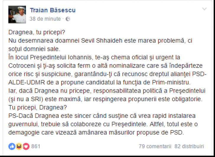 Traian Băsescu, atac dur la liderul PSD: "Tu pricepi, Dragnea?"