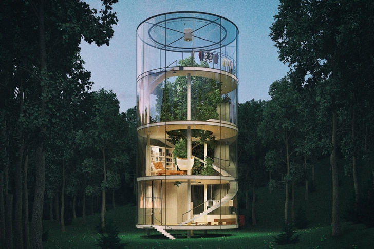 E un OZN sau o casă? Cum arată locuinţa tubulară, din sticlă, construită în jurul unui copac