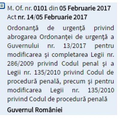Ordonanţa de Urgenţă care a scos România în stradă a fost abrogată şi publicată în Monitorul Oficial