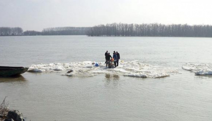 Șapte brăileni au mers la picnic, cu grătar și băutură, pe un sloi de pe Dunăre