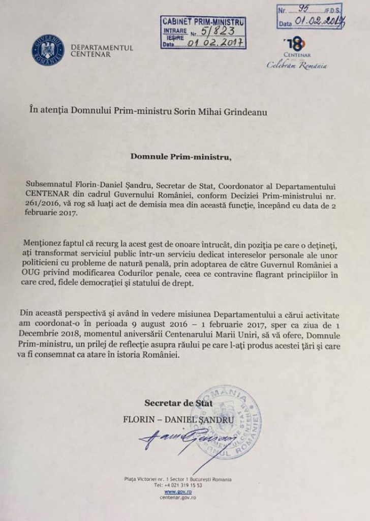 Secretarul de stat Daniel Șandru demisionează și anunță că merge la proteste