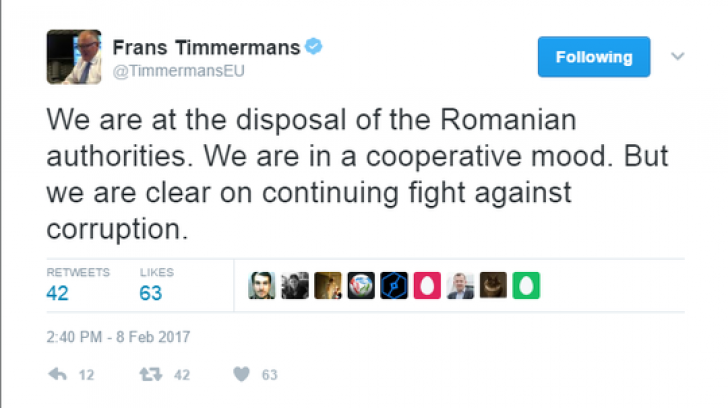 Vicepreşedintele CE, mesaj pentru România, pe Twitter: "Suntem în dispoziţie de cooperare"