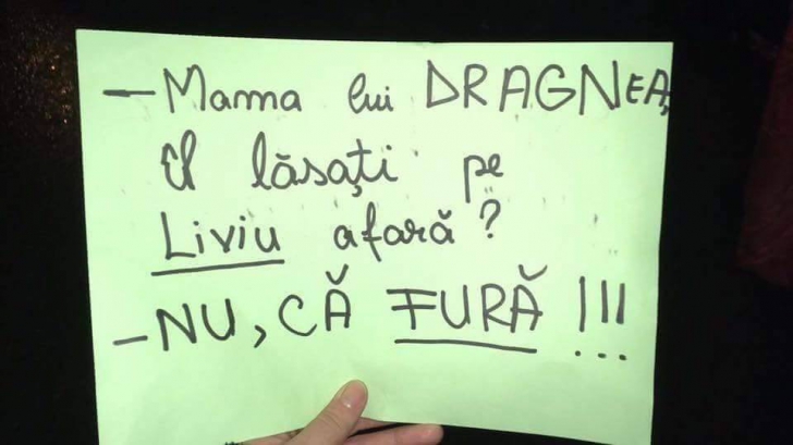 Cel mai amuzant mesaj de la protestul din Sibiu: "Mama lui Dragnea, îl lăsaţi pe Liviu afară?"
