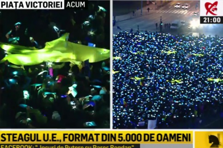#Rezist, ziua 27. Peste 5000 de români au scris istorie în Piaţa Victoriei - au format STEAGUL UE