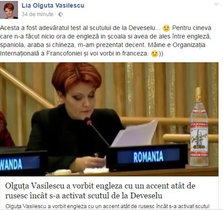 Lia Olguţa Vasilescu, prima reacţie după ce discursul său în engleză a devenit viral 