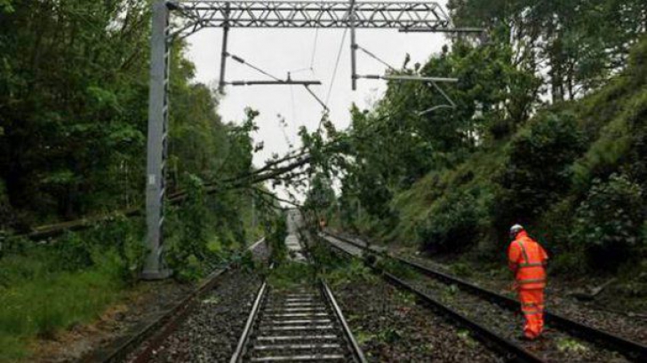 Trafic feroviar blocat pe Valea Prahovei. Trenuri oprite din cauza copacilor căzuţi pe calea ferată