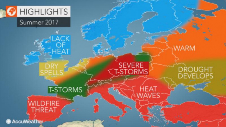 Harta CANICULEI în Europa. România va avea o vară fierbinte şi secetoasă