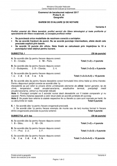 BAREM GEOGRAFIE BAC 2017 EDU.ro. Iată subiectele și punctajul pentru ultima probă - LIVE UPDATE
