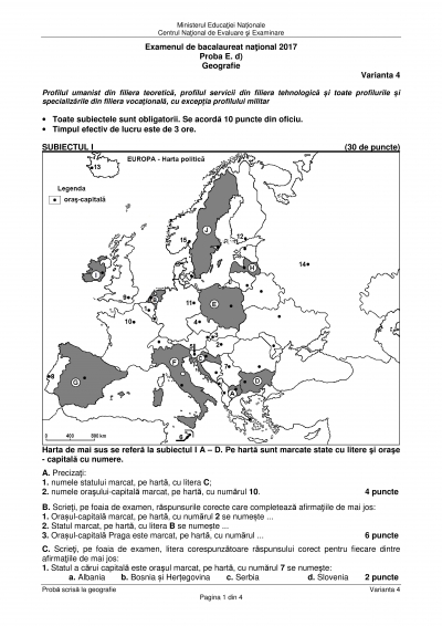 BAREM GEOGRAFIE BAC 2017 EDU.ro. Iată subiectele și punctajul pentru ultima probă - LIVE UPDATE