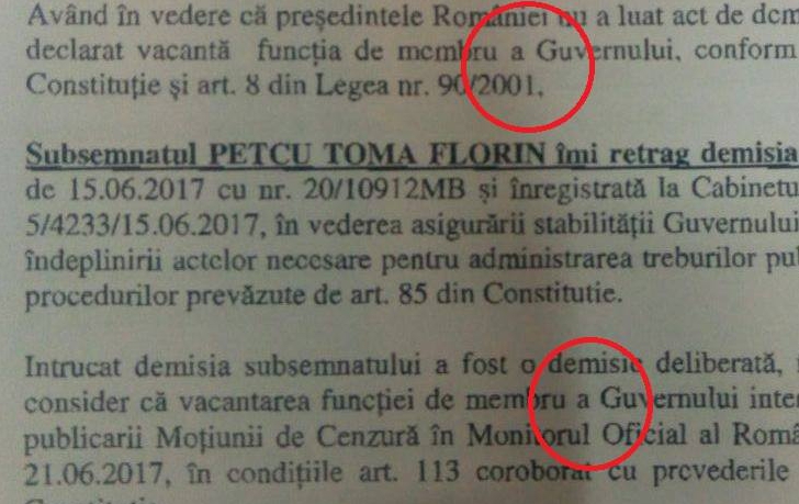 Cererile miniștrilor de retragere a demisiei, identice și greșite gramatical