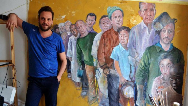 Imagini incredibile! Marii lideri ai lumii, prezentaţi ca nişte refugiaţi de un artist sirian