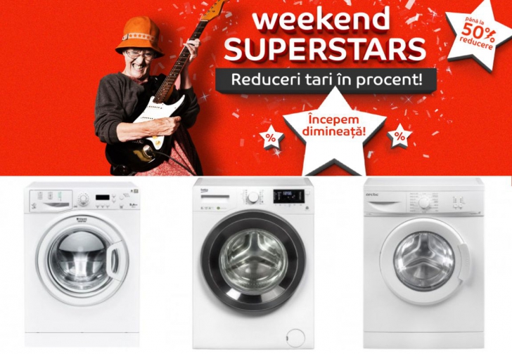 Reduceri eMAG mașini de spălat Weekend Superstars. Oferte la modele de ultimă generație