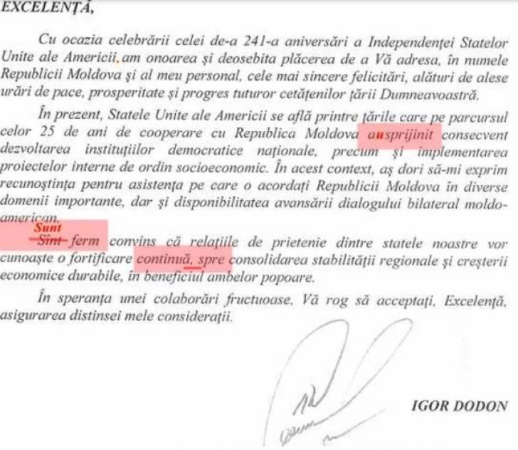 Dodon nu le are cu limba română: i-a scris lui Trump o scrisoare de felicitare PLINĂ de greşeli