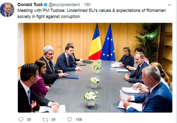 Singura reacţie a lui Donald Tusk, după întâlnirea cu Mihai Tudose. Avertismentul transmis