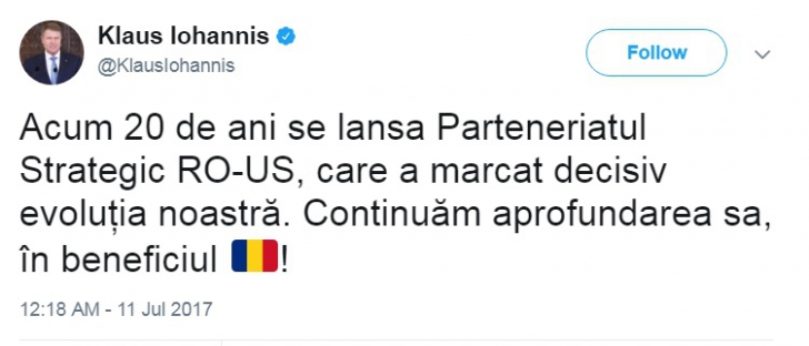 Klaus Iohannis, mesaj de ultima oră, despre parteneriatul cu SUA