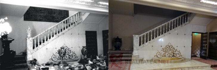 Interior Palatul Primaverii. Foto stanga: inainte de 1989. Foto dreapta: in prezent (Cristian Otopeanu)
