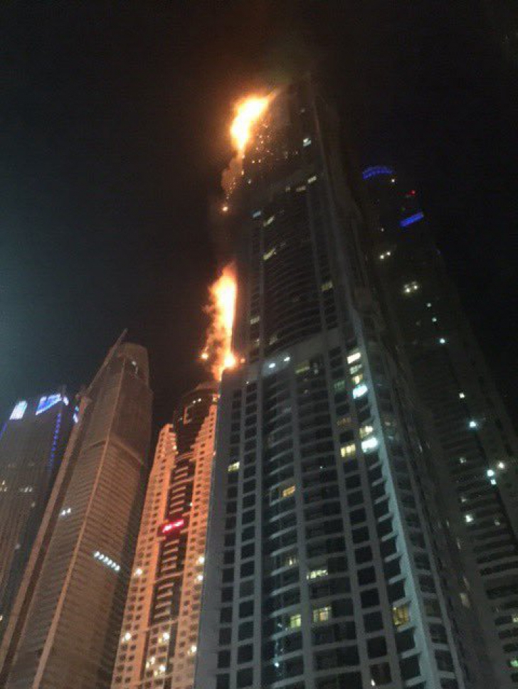 Un incendiu masiv a cuprins unul dintre zgârie norii din Dubai