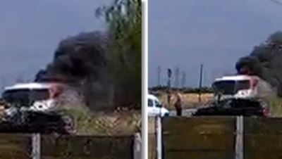 Un autobuz cu 50 de persoane a luat foc în mers, în judeţul Timiş 