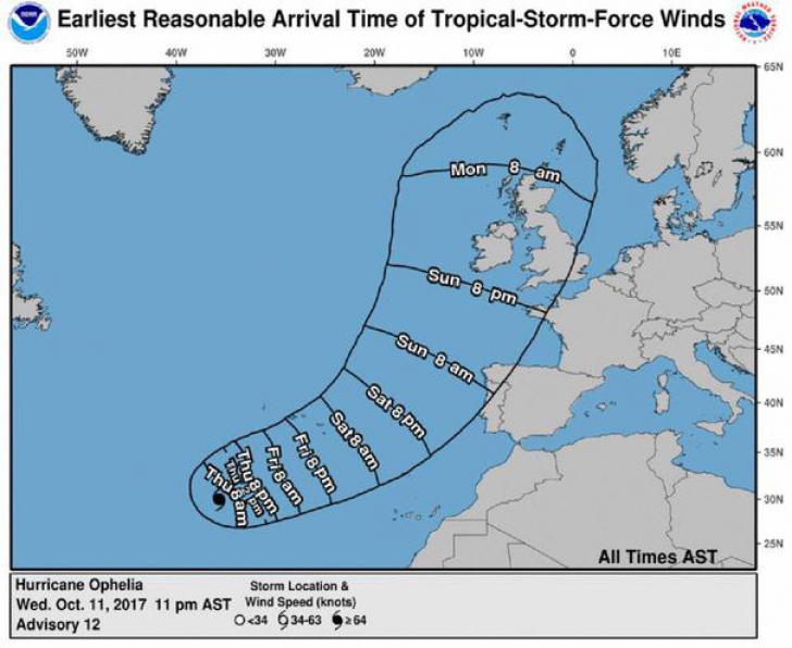 ALERTĂ: Furtuna tropicală Ophelia a devenit uragan şi se îndreaptă spre Europa