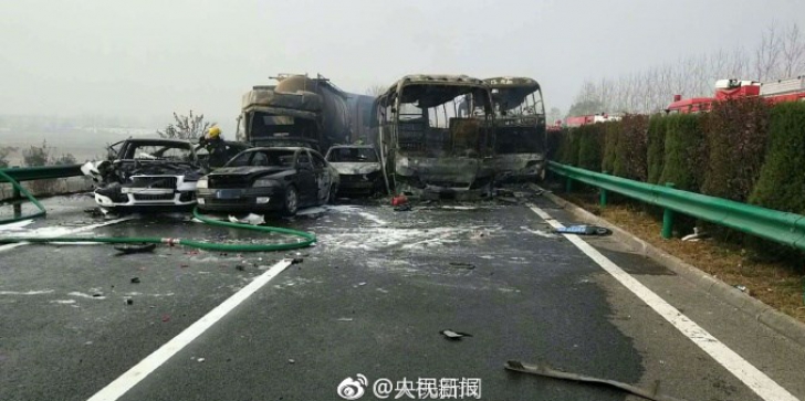 Infern pe autostradă în China. 30 de mașini implicate, 10 morți într-un cumplit accident