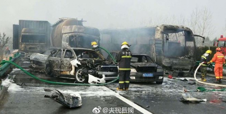 Infern pe autostradă în China. 30 de mașini implicate, 10 morți într-un cumplit accident