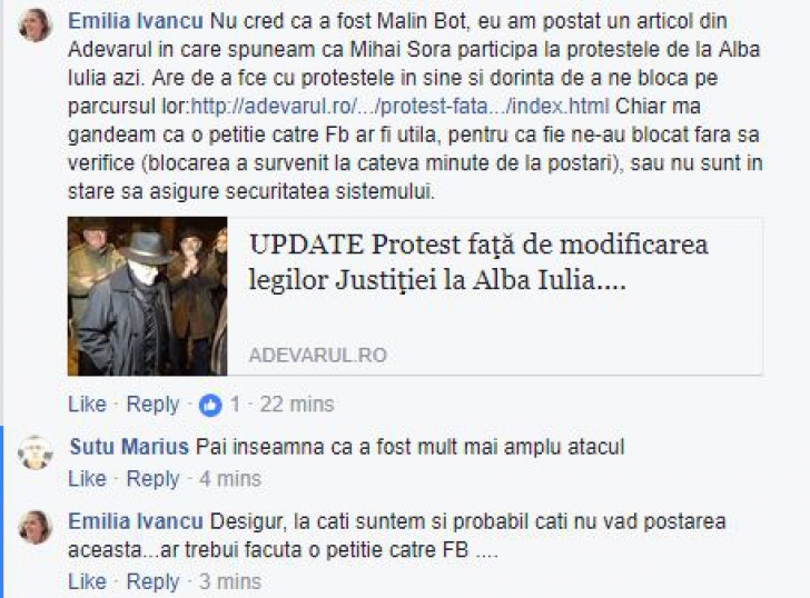 Utilizatori Facebook din România acuză blocarea abuzivă a conturilor pentru postări despre proteste
