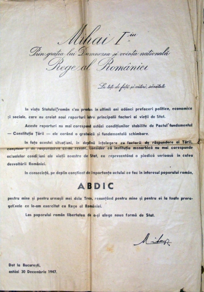 Cum arată actul de abdicare semnat de regele Mihai, pe 30 decembrie 1947, la Palatul Elisabeta