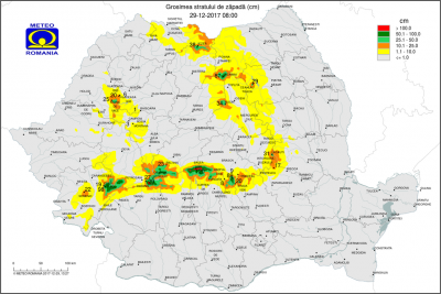 ANM: Grosimea stratului de zăpadă în România