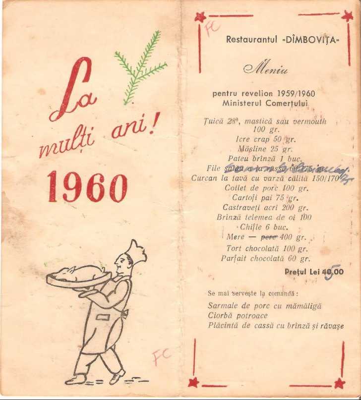 Revelion în comunism. Cum arăta meniul unui restaurant pentru noaptea dintre anii 1959-1960