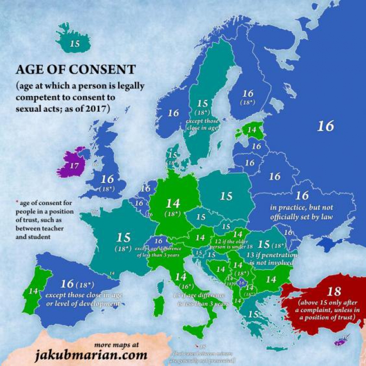 Această hartă arată vârstele la care sunt permise relațiile sexuale