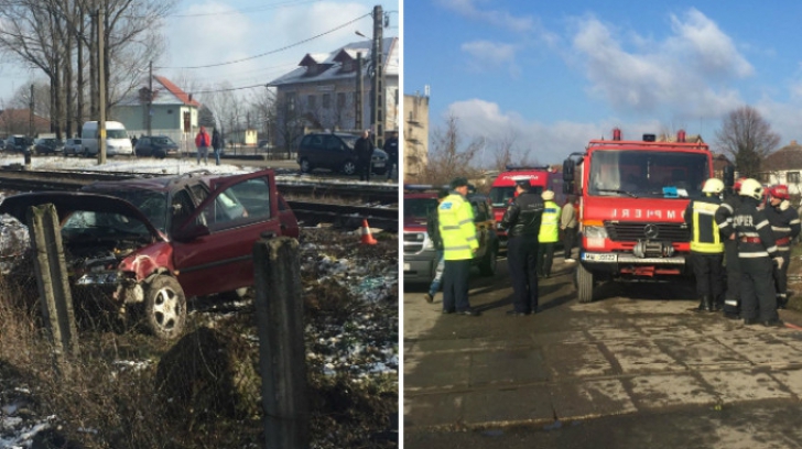 Accident șocant în Bihor. O persoană a murit, după ce un tren a spulberat o mașină